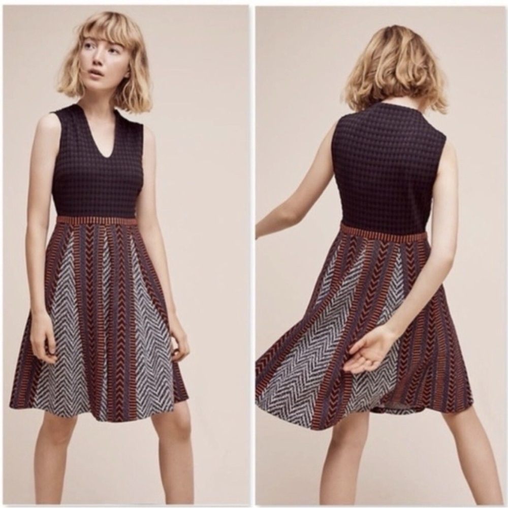 Maeve Black and Red Chevron Midi Dress